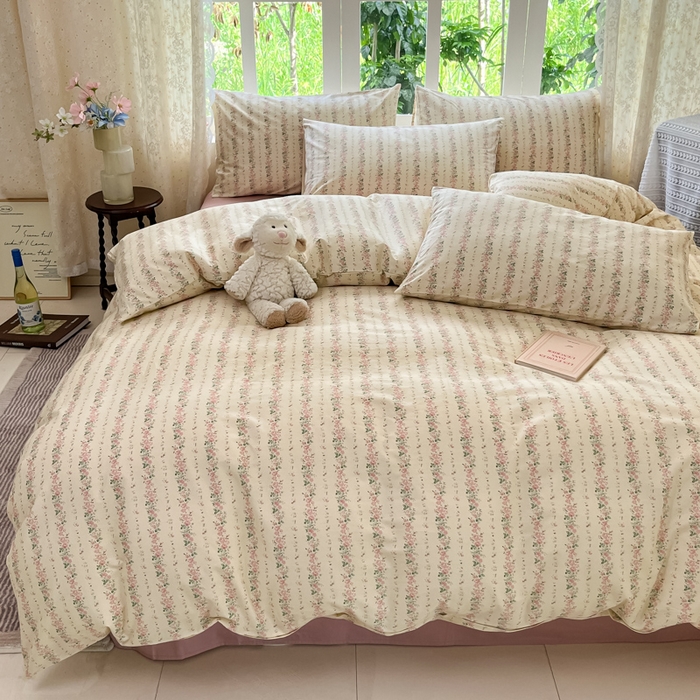 91家纺网 家纺一手货源 找家纺 柠馨 2025秋冬新款全棉印花四件套 粉沫 