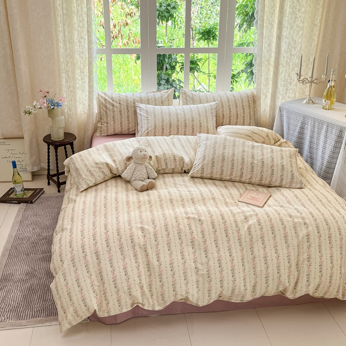 91家纺网 家纺一手货源 找家纺 柠馨 2025秋冬新款全棉印花四件套 粉沫 