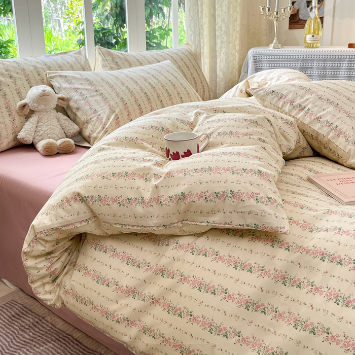 91家纺网 家纺一手货源 找家纺 柠馨 2025秋冬新款全棉印花四件套 粉沫 