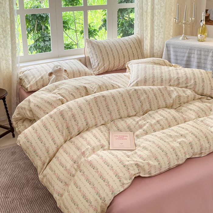 91家纺网 家纺一手货源 找家纺 柠馨 2025秋冬新款全棉印花四件套 粉沫 