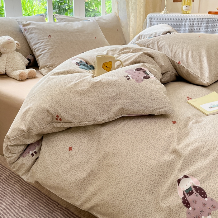 91家纺网 家纺一手货源 找家纺 柠馨 2025秋冬新款全棉印花四件套 光隙兔