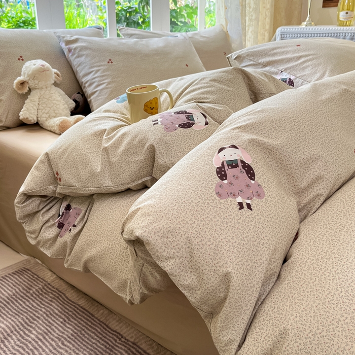 91家纺网 家纺一手货源 找家纺 柠馨 2025秋冬新款全棉印花四件套 光隙兔