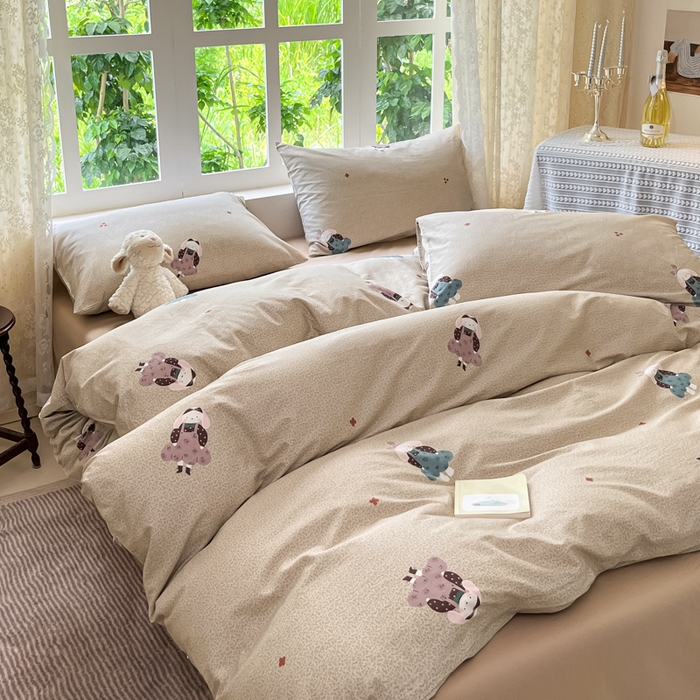 91家纺网 家纺一手货源 找家纺 柠馨 2025秋冬新款全棉印花四件套 光隙兔