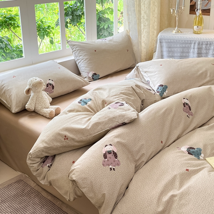 91家纺网 家纺一手货源 找家纺 柠馨 2025秋冬新款全棉印花四件套 光隙兔