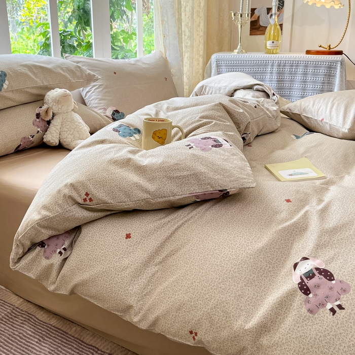 91家纺网 家纺一手货源 找家纺 柠馨 2025秋冬新款全棉印花四件套 光隙兔