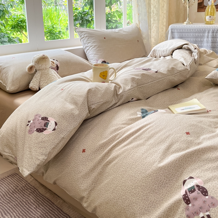 91家纺网 家纺一手货源 找家纺 柠馨 2025秋冬新款全棉印花四件套 光隙兔