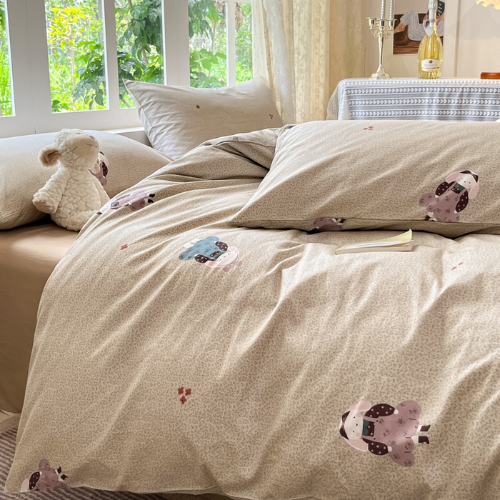 91家纺网 家纺一手货源 找家纺 柠馨 2025秋冬新款全棉印花四件套 光隙兔