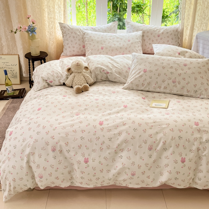 91家纺网 家纺一手货源 找家纺 柠馨 2025秋冬新款全棉印花四件套 红棉兔兔