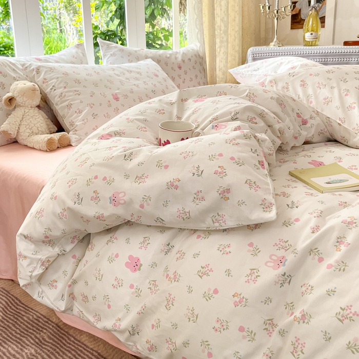 91家纺网 家纺一手货源 找家纺 柠馨 2025秋冬新款全棉印花四件套 红棉兔兔