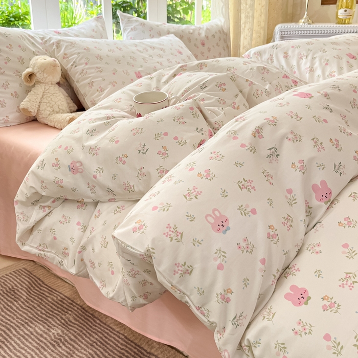 91家纺网 家纺一手货源 找家纺 柠馨 2025秋冬新款全棉印花四件套 红棉兔兔