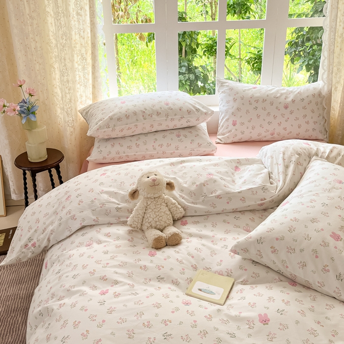 91家纺网 家纺一手货源 找家纺 柠馨 2025秋冬新款全棉印花四件套 红棉兔兔