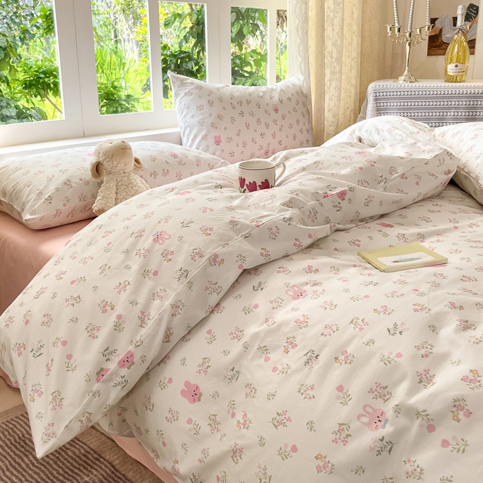 91家纺网 家纺一手货源 找家纺 柠馨 2025秋冬新款全棉印花四件套 红棉兔兔