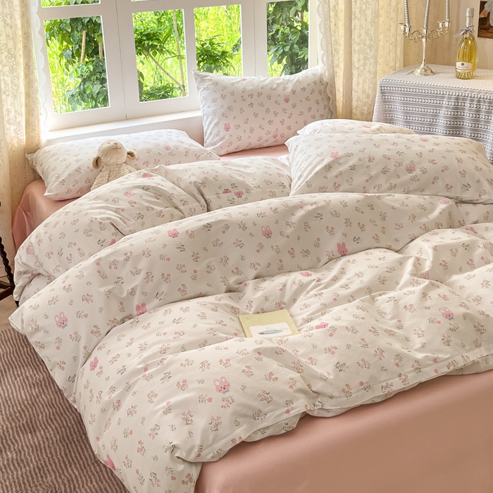 91家纺网 家纺一手货源 找家纺 柠馨 2025秋冬新款全棉印花四件套 红棉兔兔