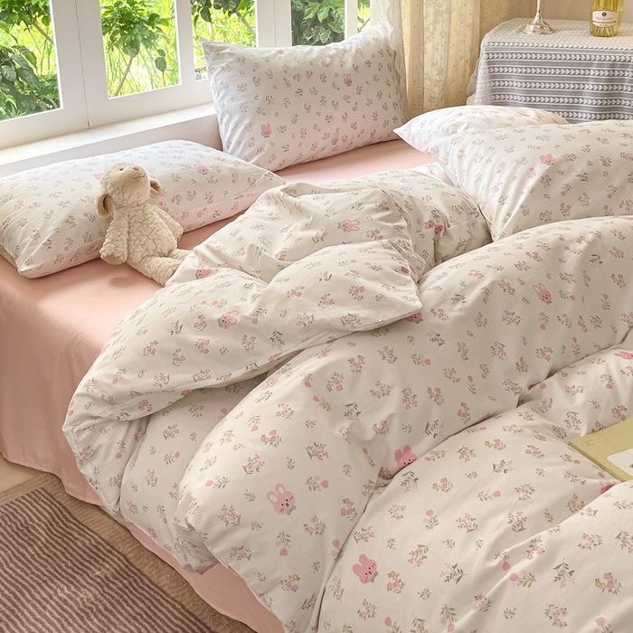 91家纺网 家纺一手货源 找家纺 柠馨 2025秋冬新款全棉印花四件套 红棉兔兔