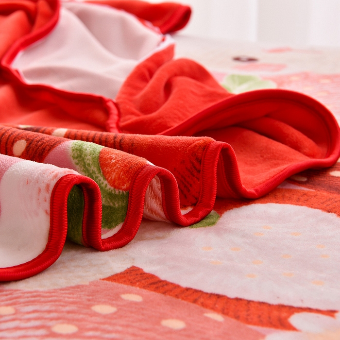 91家纺网 家纺一手货源 找家纺 博兰蒂 2025新款床裙款高克重牛奶绒印花学生三件套草莓兔