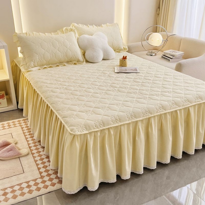 91家纺网 家纺一手货源 找家纺 （总）情煊家纺 2024新款全棉亲肤夹棉纯色印花床裙单品系列-单床裙