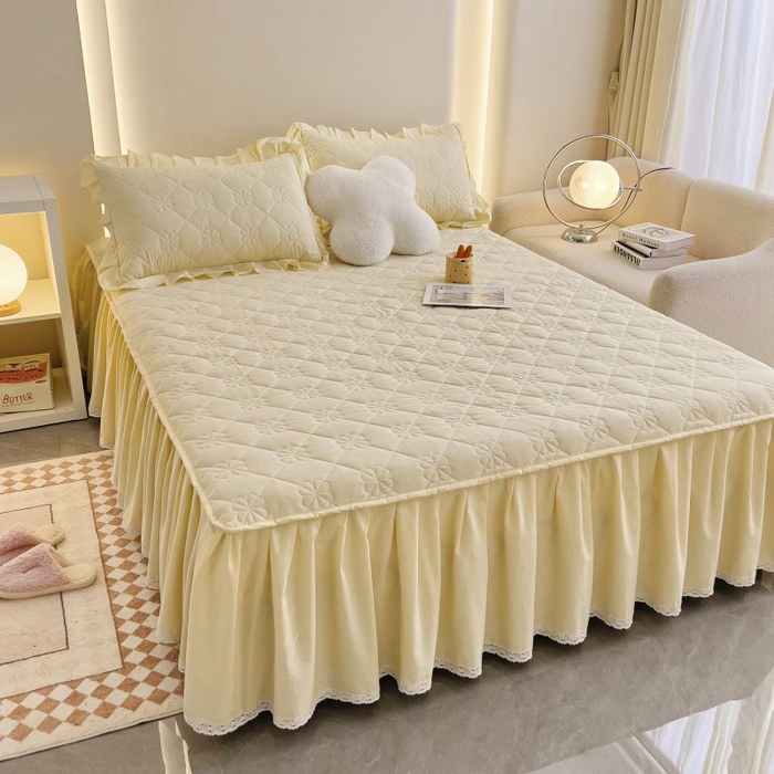 91家纺网 家纺一手货源 找家纺 （总）情煊家纺 2024新款全棉亲肤夹棉纯色印花床裙单品系列-单床裙