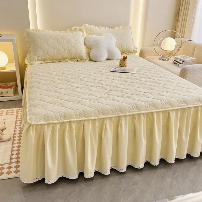 91家纺网 家纺一手货源 找家纺 （总）情煊家纺 2024新款全棉亲肤夹棉纯色印花床裙单品系列-单床裙