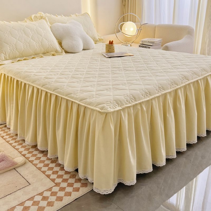 91家纺网 家纺一手货源 找家纺 （总）情煊家纺 2024新款全棉亲肤夹棉纯色印花床裙单品系列-单床裙