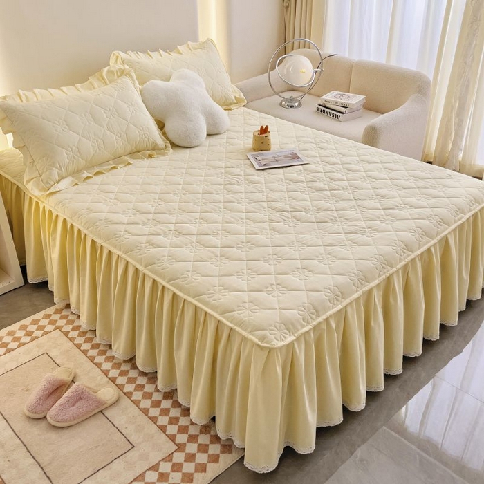 91家纺网 家纺一手货源 找家纺 （总）情煊家纺 2024新款全棉亲肤夹棉纯色印花床裙单品系列-单床裙