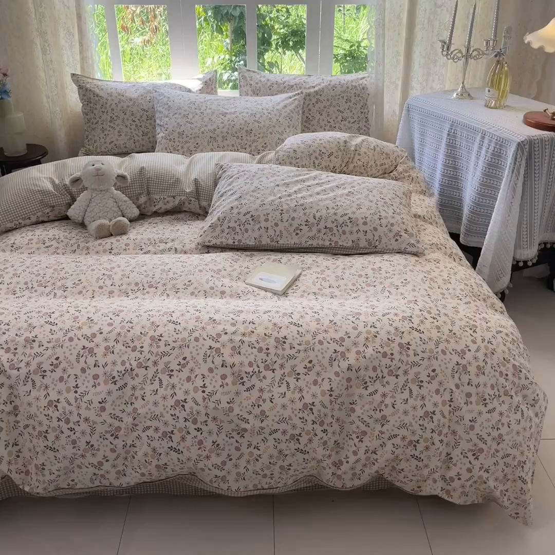 91家纺网 家纺一手货源 找家纺 柠馨 2025秋冬新款全棉印花四件套 花信