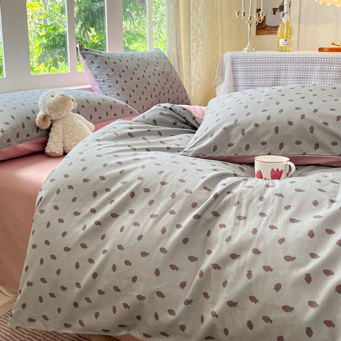 91家纺网 家纺一手货源 找家纺 柠馨 2025秋冬新款全棉印花四件套 莓雪