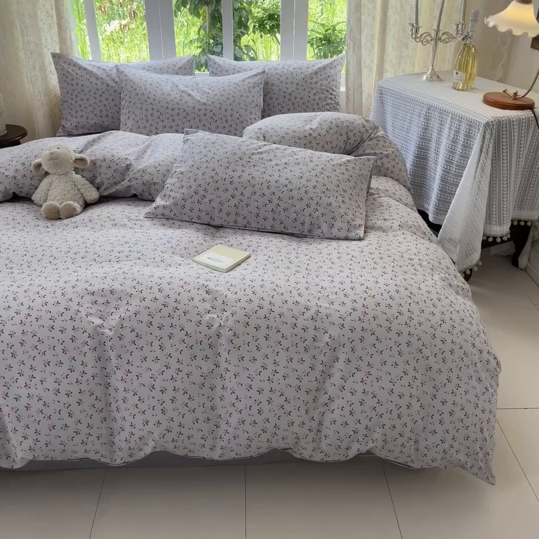 91家纺网 家纺一手货源 找家纺 柠馨 2025秋冬新款全棉印花四件套 浅黛 