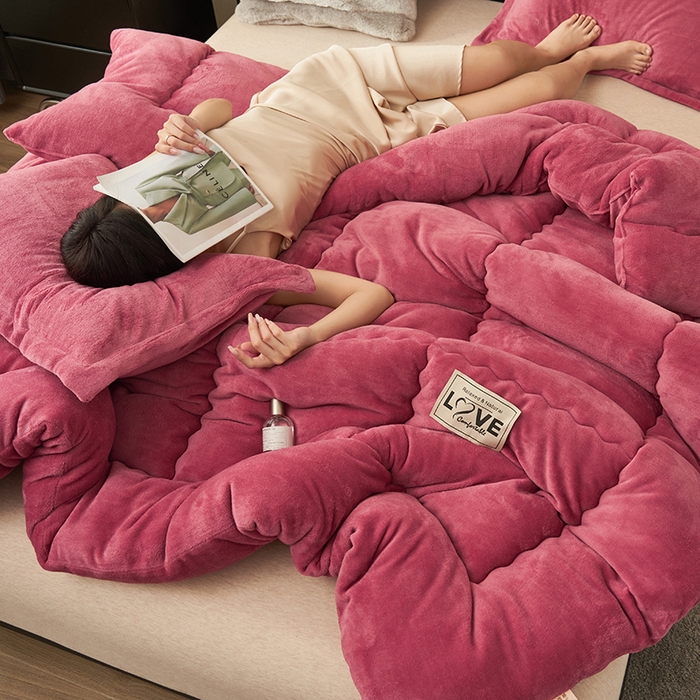 91家纺网 家纺一手货源 找家纺 畅销被业 2025新款双面牛奶绒冬被被子被芯 牛奶绒-豆沙