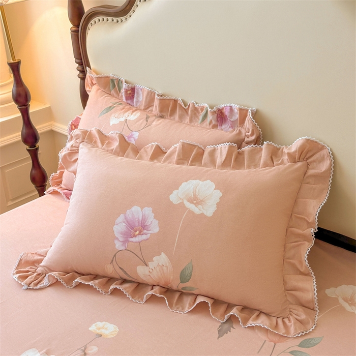 91家纺网 家纺一手货源 找家纺 （总）缦彩 2025新款全棉纯棉磨毛印花拉链式花边枕套一对