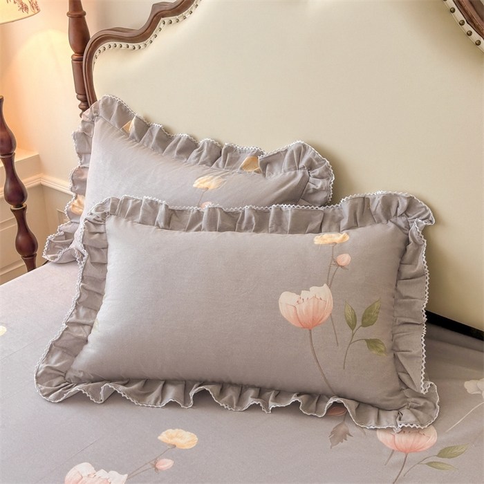 91家纺网 家纺一手货源 找家纺 （总）缦彩 2025新款全棉纯棉磨毛印花拉链式花边枕套一对