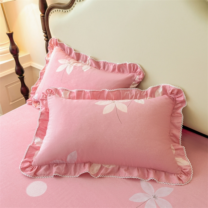 91家纺网 家纺一手货源 找家纺 （总）缦彩 2025新款全棉纯棉磨毛印花拉链式花边枕套一对