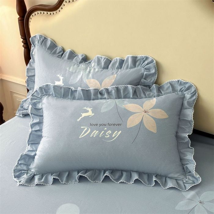 91家纺网 家纺一手货源 找家纺 （总）缦彩 2025新款全棉纯棉磨毛印花拉链式花边枕套一对