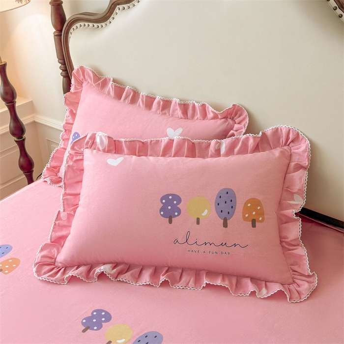 91家纺网 家纺一手货源 找家纺 （总）缦彩 2025新款全棉纯棉磨毛印花拉链式花边枕套一对