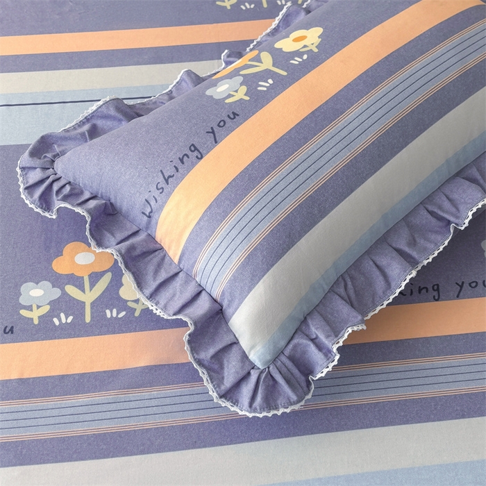 91家纺网 家纺一手货源 找家纺 缦彩 2025新款全棉纯棉磨毛印花拉链式花边枕套一对 浅忆雏菊-蓝