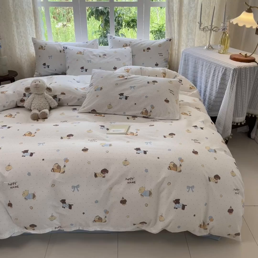 91家纺网 家纺一手货源 找家纺 柠馨 2025秋冬新款全棉印花四件套 甜蜜伙伴