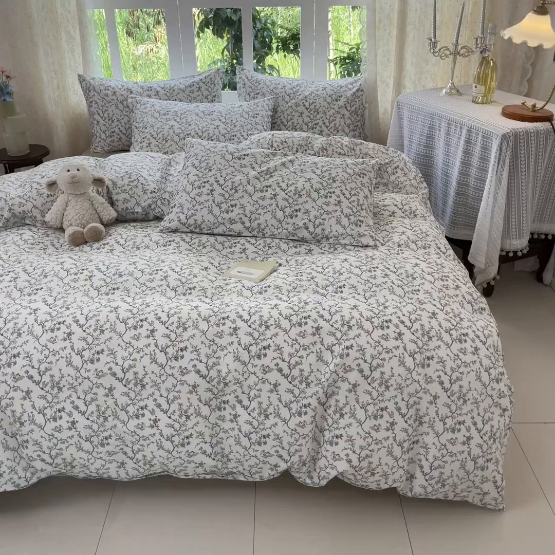 91家纺网 家纺一手货源 找家纺 柠馨 2025秋冬新款全棉印花四件套 微醺午后