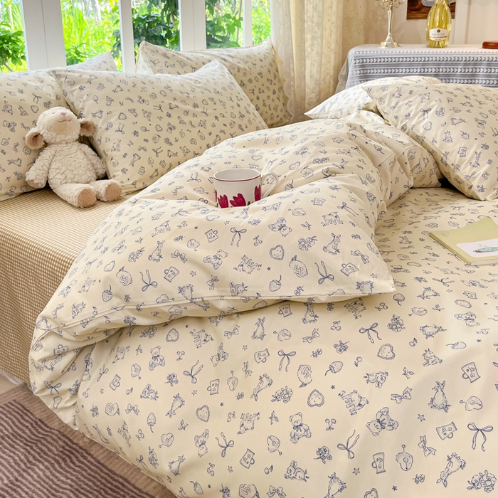 91家纺网 家纺一手货源 找家纺 柠馨 2025秋冬新款全棉印花四件套 星糖