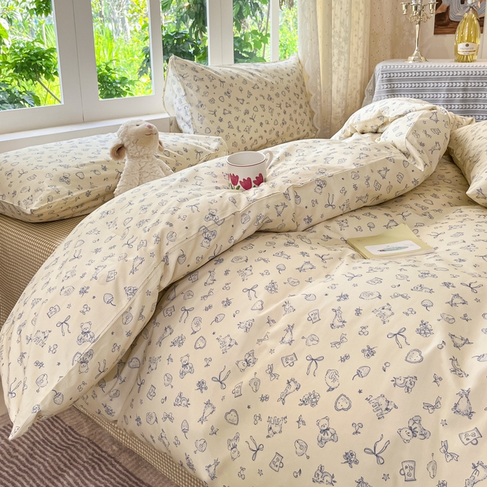 91家纺网 家纺一手货源 找家纺 柠馨 2025秋冬新款全棉印花四件套 星糖