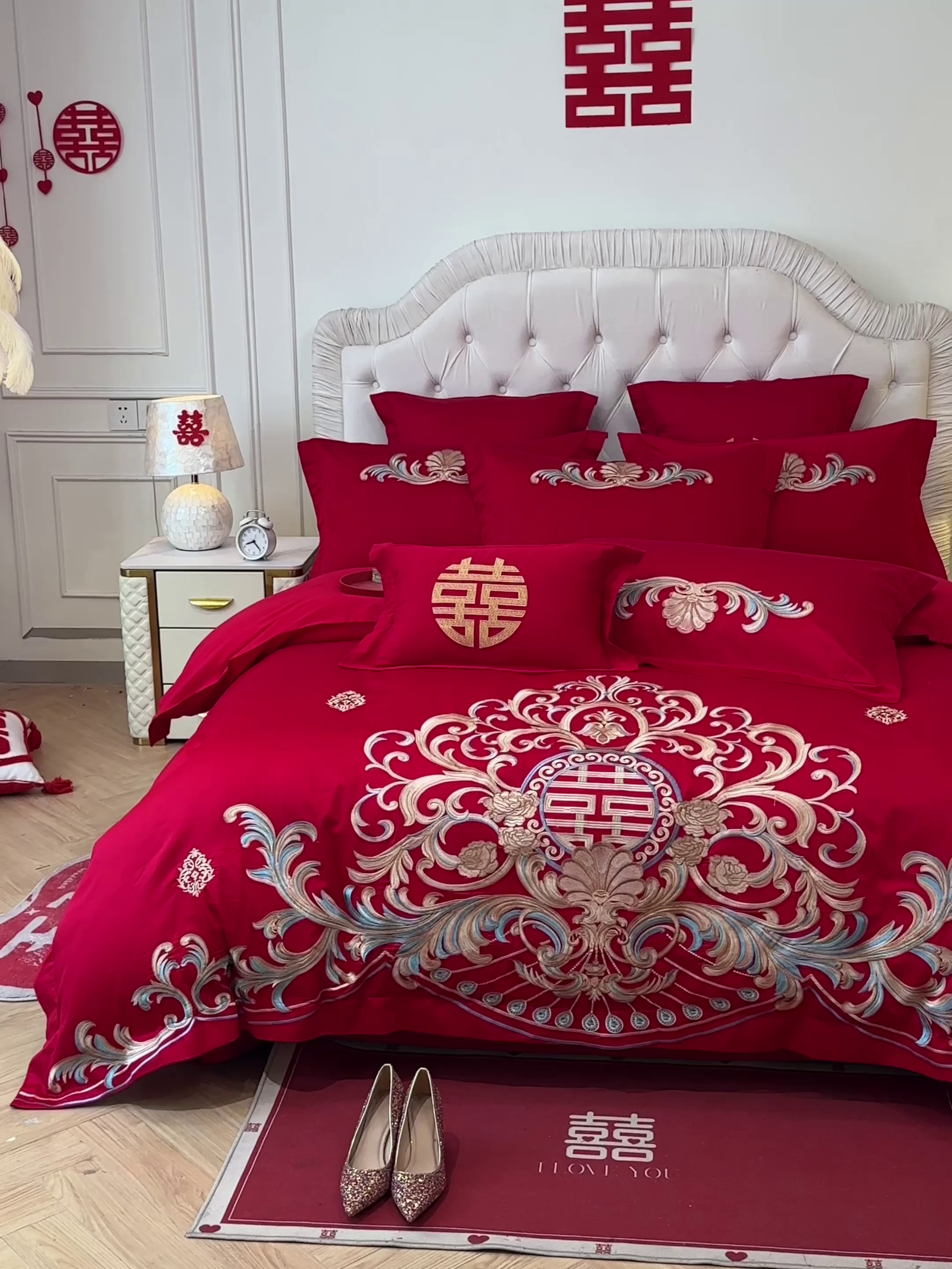 91家纺网 家纺一手货源 找家纺 欧乐蒂 2025新款亲肤棉婚庆刺绣四件套 梦巴黎