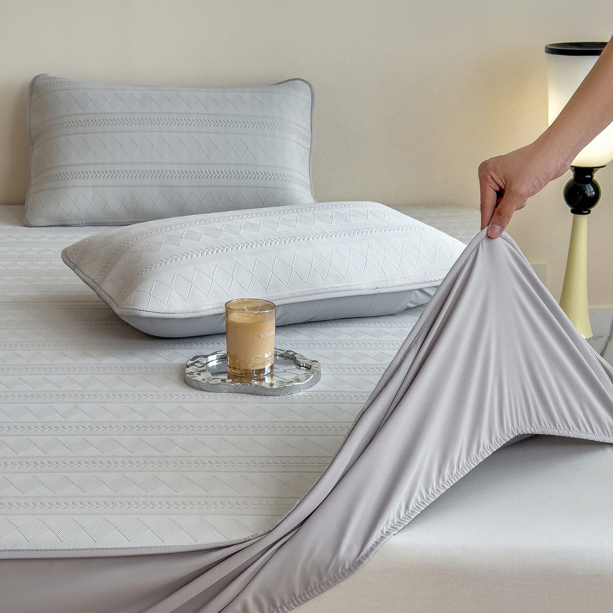 91家纺网 家纺一手货源 找家纺 （总）眠多宝 2025新款柔感彩绒棉纯色夹棉全包围床笠