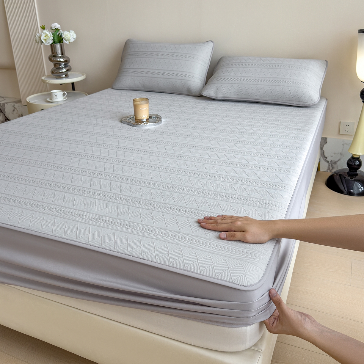 眠多宝 2025新款柔感彩绒棉纯色夹棉全包围床笠 素菱笺-高级灰