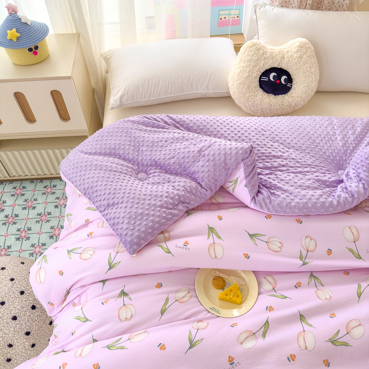 91家纺网 家纺一手货源 找家纺 （总）爱宝被业 2025新款A类水洗棉双层纱豆豆绒被芯