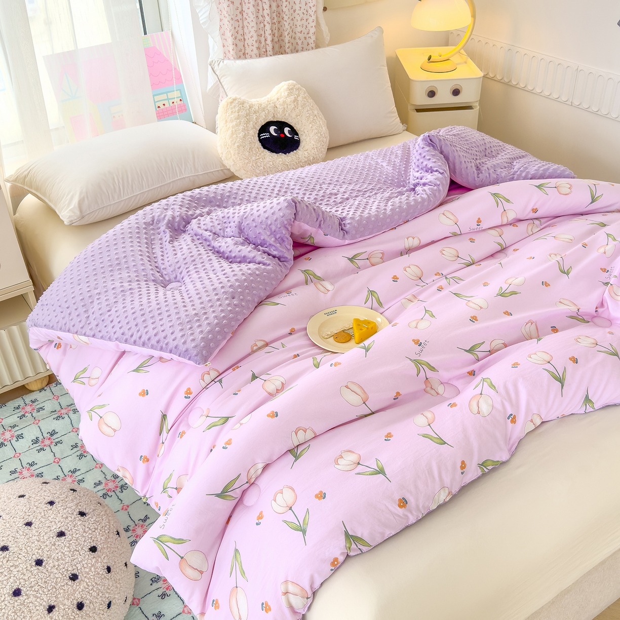 91家纺网 家纺一手货源 找家纺 （总）爱宝被业 2025新款A类水洗棉双层纱豆豆绒被芯