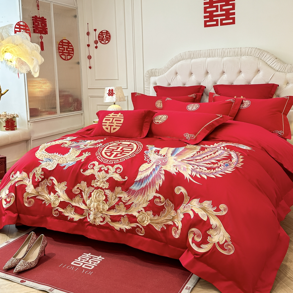 91家纺网 家纺一手货源 找家纺 （总）欧乐蒂 2025新款亲肤棉婚庆刺绣四件套