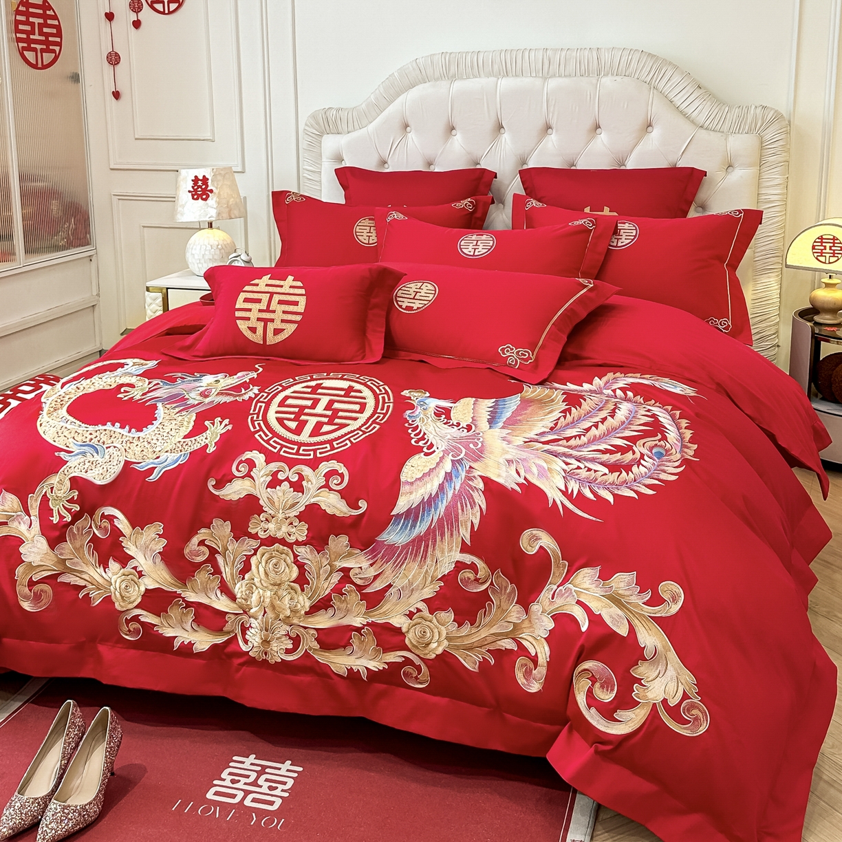 91家纺网 家纺一手货源 找家纺 （总）欧乐蒂 2025新款亲肤棉婚庆刺绣四件套