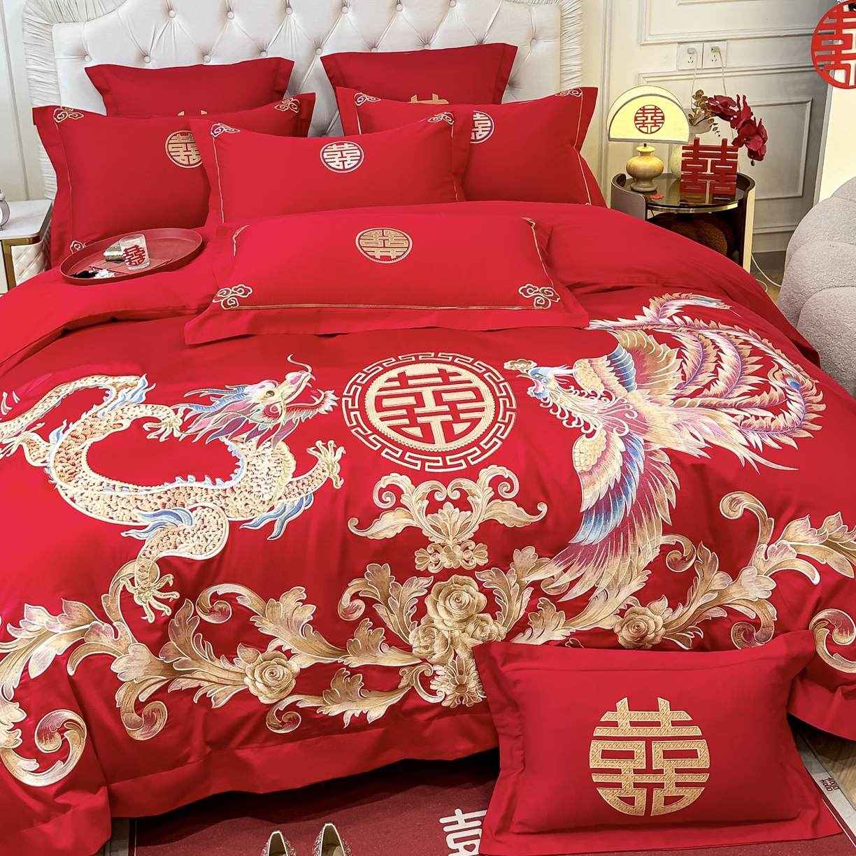 91家纺网 家纺一手货源 找家纺 （总）欧乐蒂 2025新款亲肤棉婚庆刺绣四件套