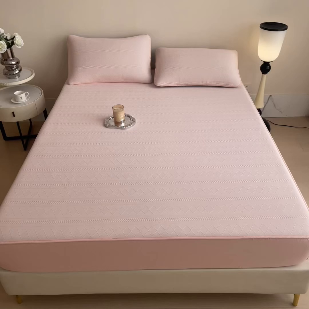 91家纺网 家纺一手货源 找家纺 眠多宝 2025新款柔感彩绒棉纯色夹棉全包围床笠 素菱笺-桃雾粉