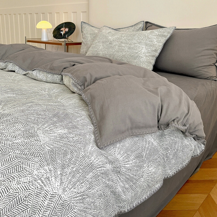 91家纺网 家纺一手货源 找家纺 品乐家纺 2025秋冬全棉加厚磨毛贝壳边四件套 南初-灰