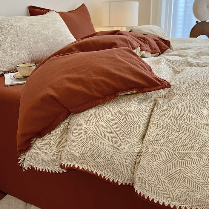 91家纺网 家纺一手货源 找家纺 品乐家纺 2025秋冬全棉加厚磨毛贝壳边四件套 南初-咖