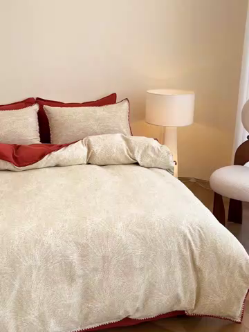 91家纺网 家纺一手货源 找家纺 品乐家纺 2025秋冬全棉加厚磨毛贝壳边四件套 南初-咖